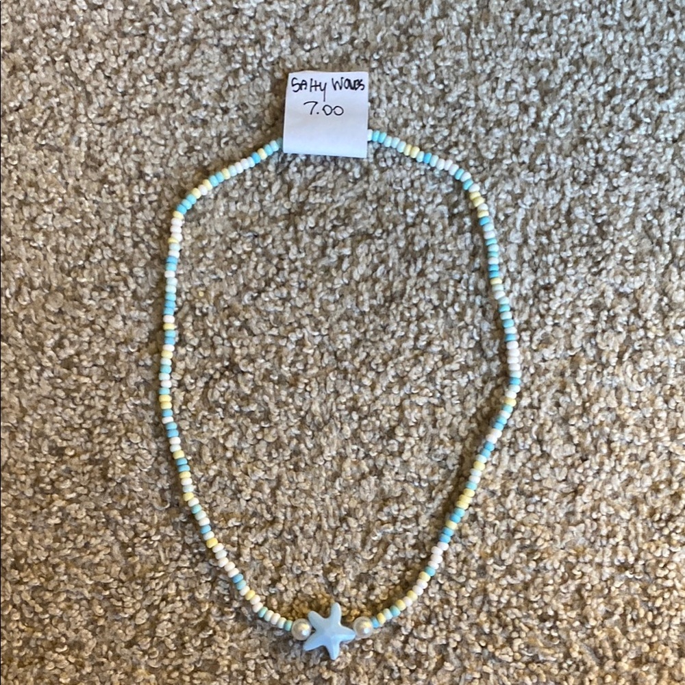 Kids Beaded Necklace with Star Charm - Blue and White